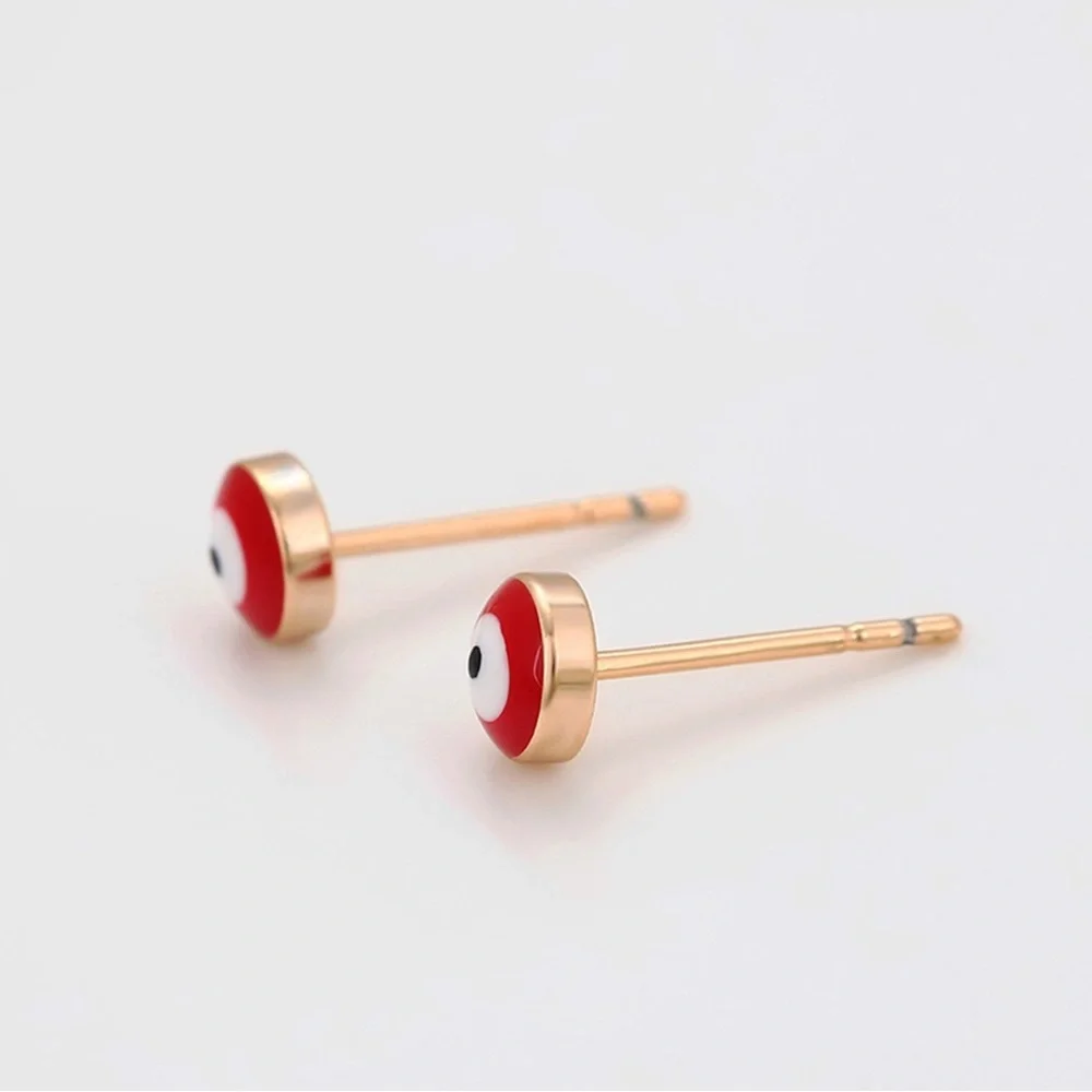 18k Gold Plated Red Evil Eye Stud Minimalist Earrings Dainty Jewelry - Picture 3 of 11